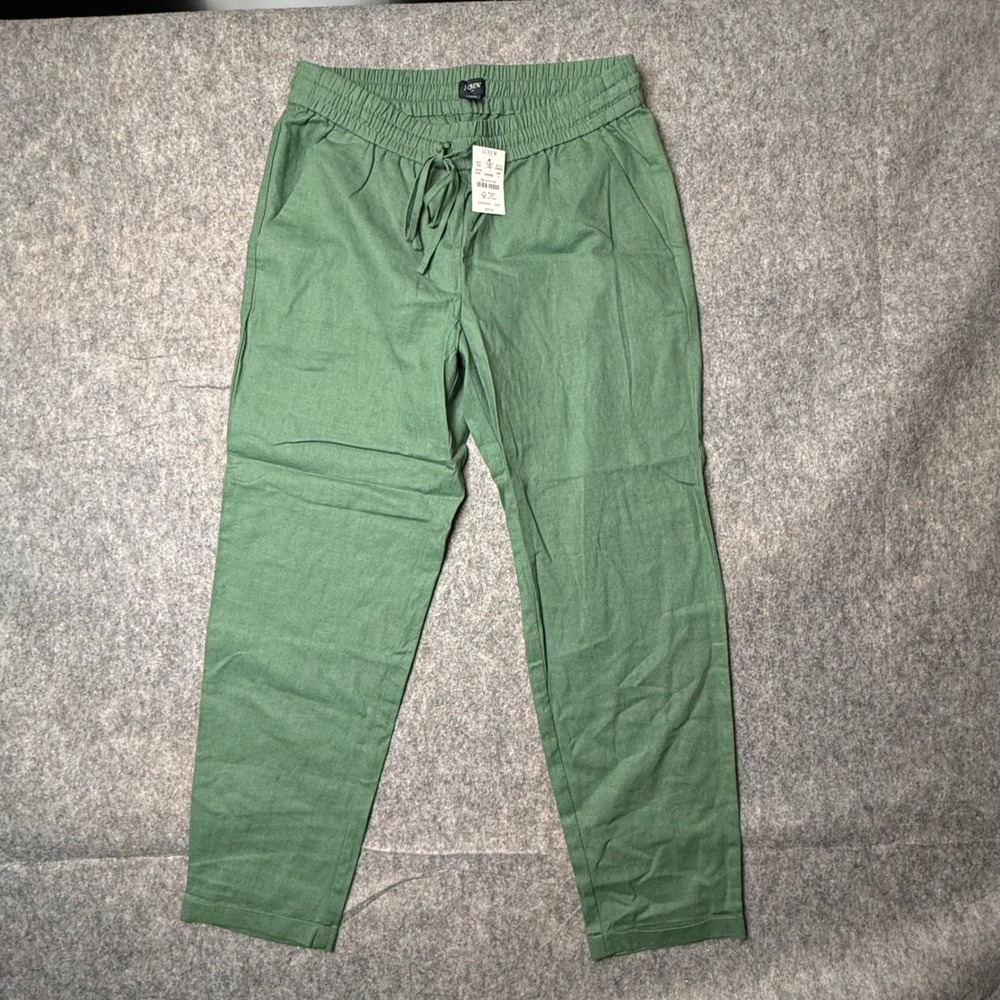 J.Crew Seaside Pant Womens 4 Green Linen Cotton Blend Drawstring Relaxed NWT